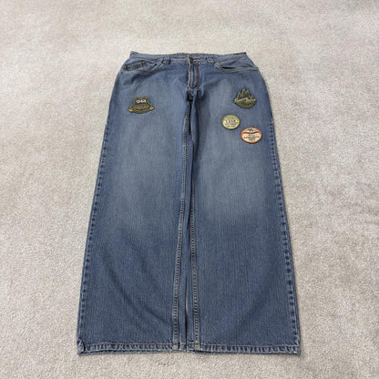 Y2K Enyce baggy jeans W36L33 blue Loose fit skater surf style patch detail embroidered jeans