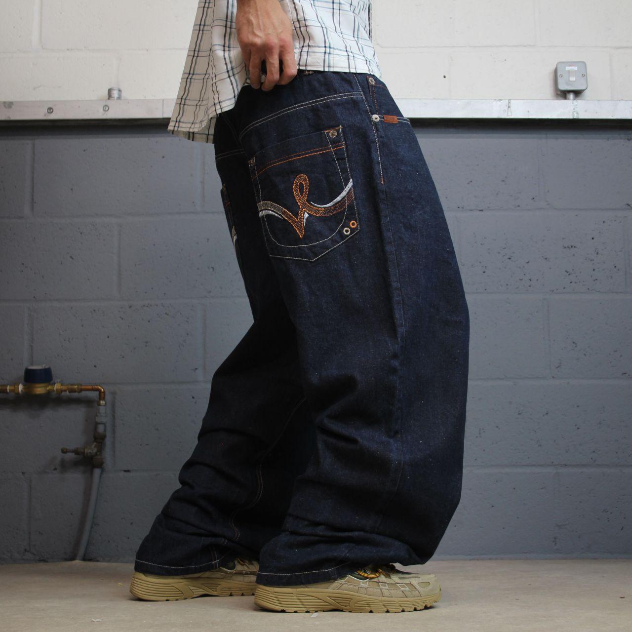 Extra baggy embroidered jeans y2k W42L32 navy blue