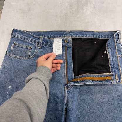 Mens Carhartt jeans W42 L30 blue thick fleece lined 90s style skater work jeans
