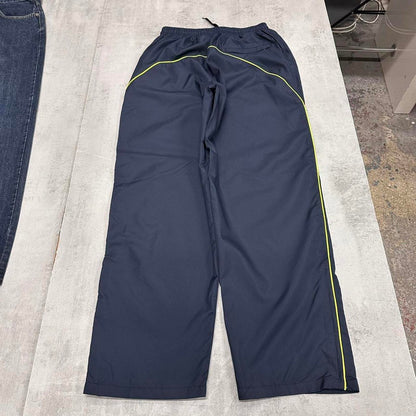 Navy Kappa trackies M Loose y2k shell suit tracksuit bottoms side stripes embroidered logo