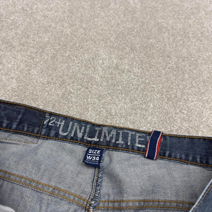 Y2k baggy embroidered Ecko Untld shorts skater style blue Long wide leg denim summer festival jorts