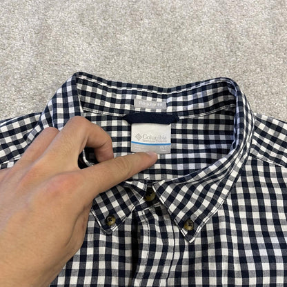 Columbia checkered short sleeve shirt white navy Festival style button down summer shirt