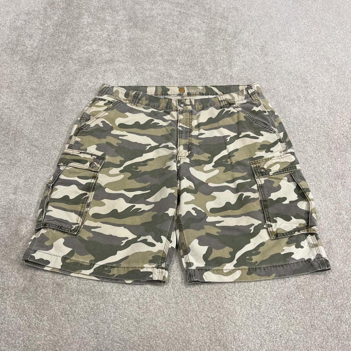 Carhartt baggy camo cargo shorts canvas green Camouflage relaxed fit skate style summer shorts