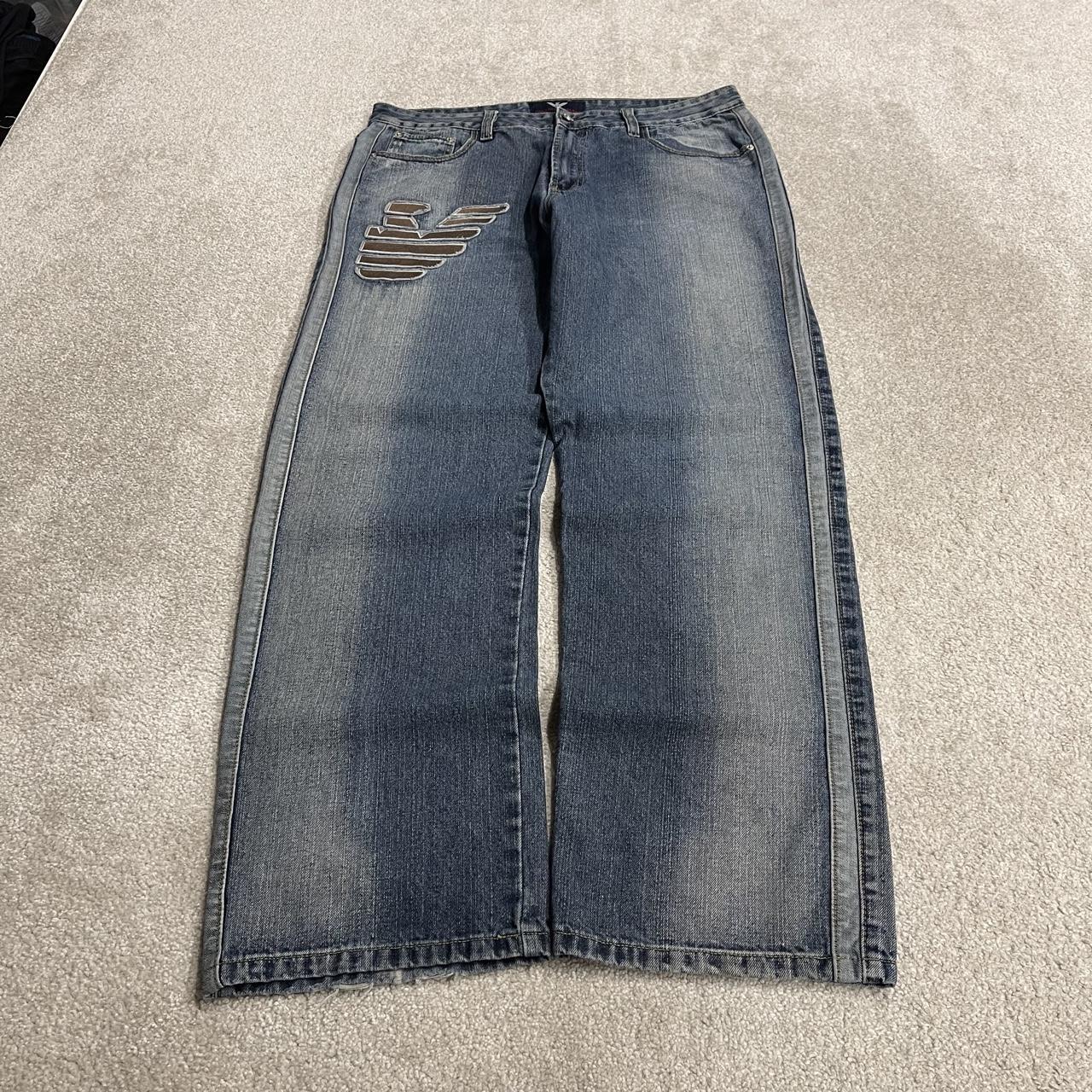 Y2K baggy embroidered jeans blue W36L33 Loose fit skater surf style pants