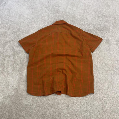 North Face checkered short sleeve shirt y2k orange TNF surf style check shirt summer festival