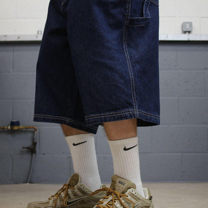FUBU baggy denim carpenter shorts y2k navy Thick denim cargo festival shorts with details