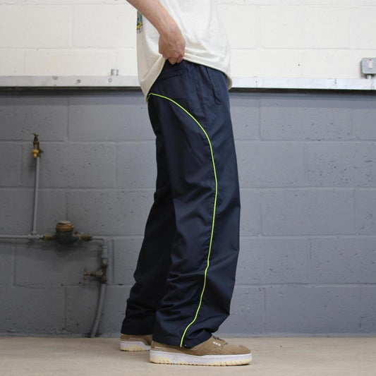 Navy Kappa trackies M Loose y2k shell suit tracksuit bottoms side stripes embroidered logo