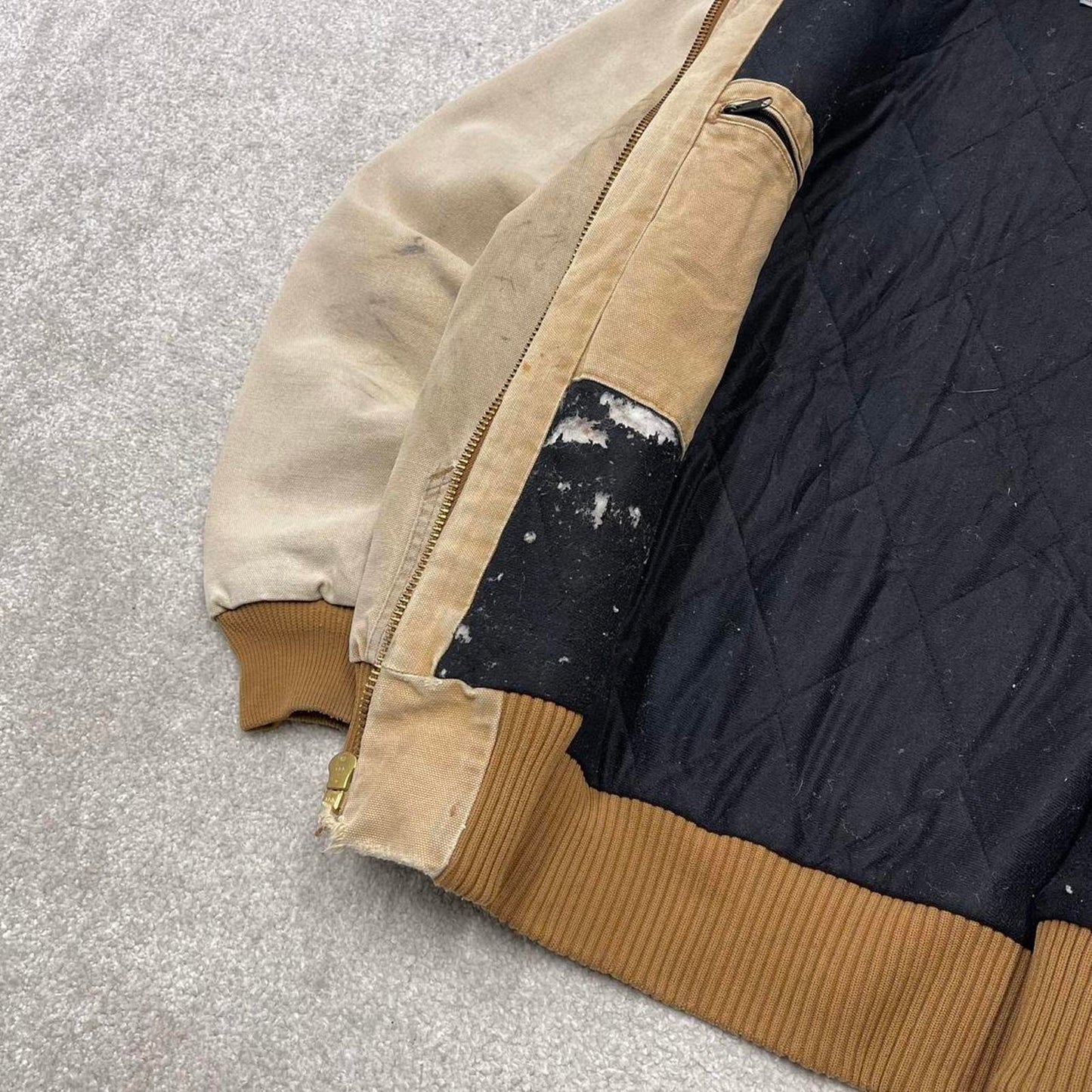 Vintage Carhartt hooded active jacket XL tan brown canvas 90s style skater bomber workwear