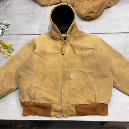 Vintage hooded Carhartt jacket XL hamilton brown canvas bomber style workwear