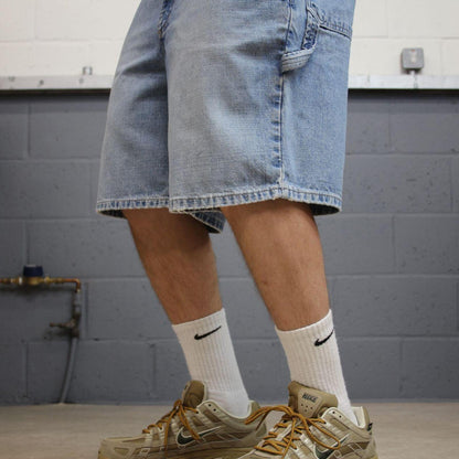 Denim carpenter shorts cargo blue Lands End loose leg skater style surf jorts