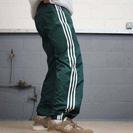 Green Adidas Team trackies M y2k style sportswear track pants embroidered logo side stripe design