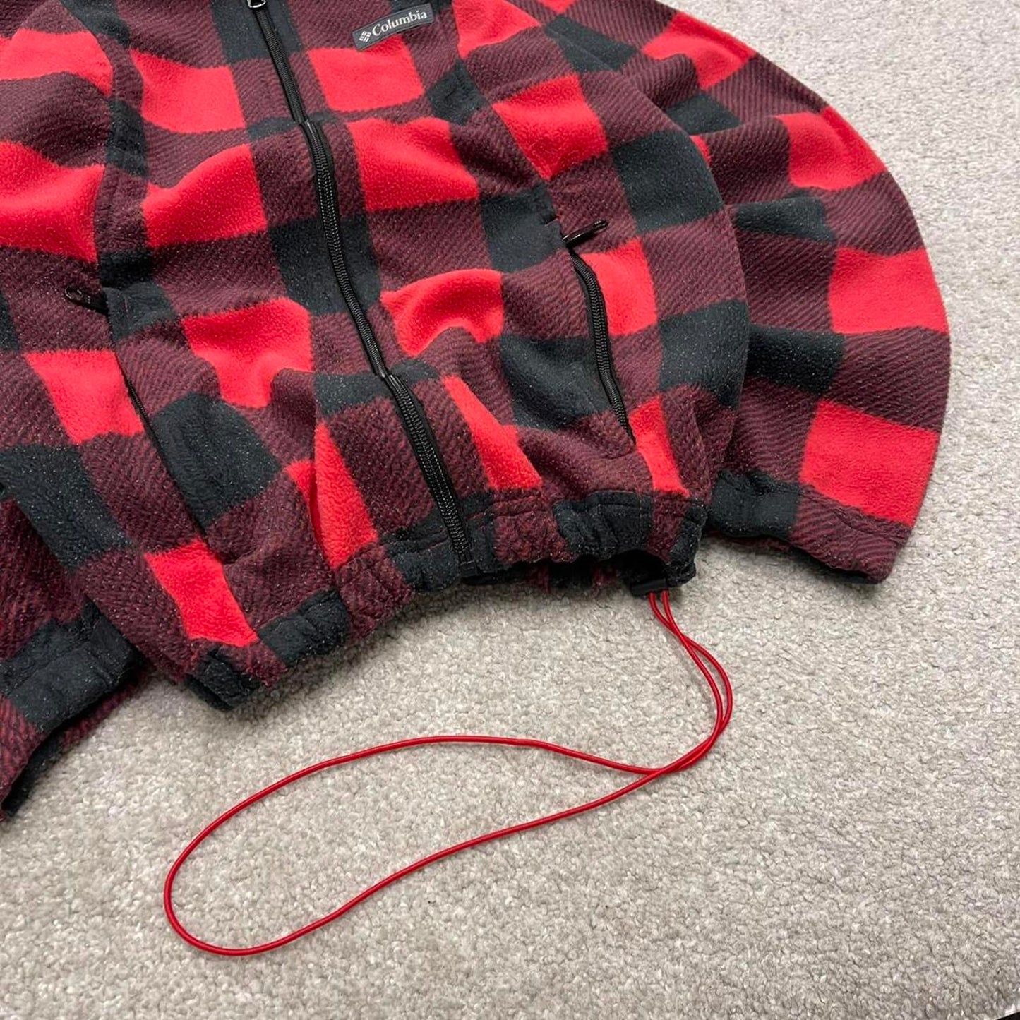 00s Columbia technical fleece S women's red check full zip up y2k style autumn adjustable waist