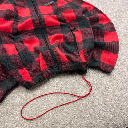 00s Columbia technical fleece S women's red check full zip up y2k style autumn adjustable waist