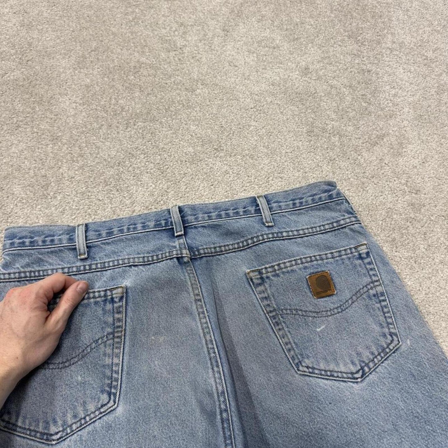 Carhartt denim shorts y2k faded blue Loose skater style work jorts