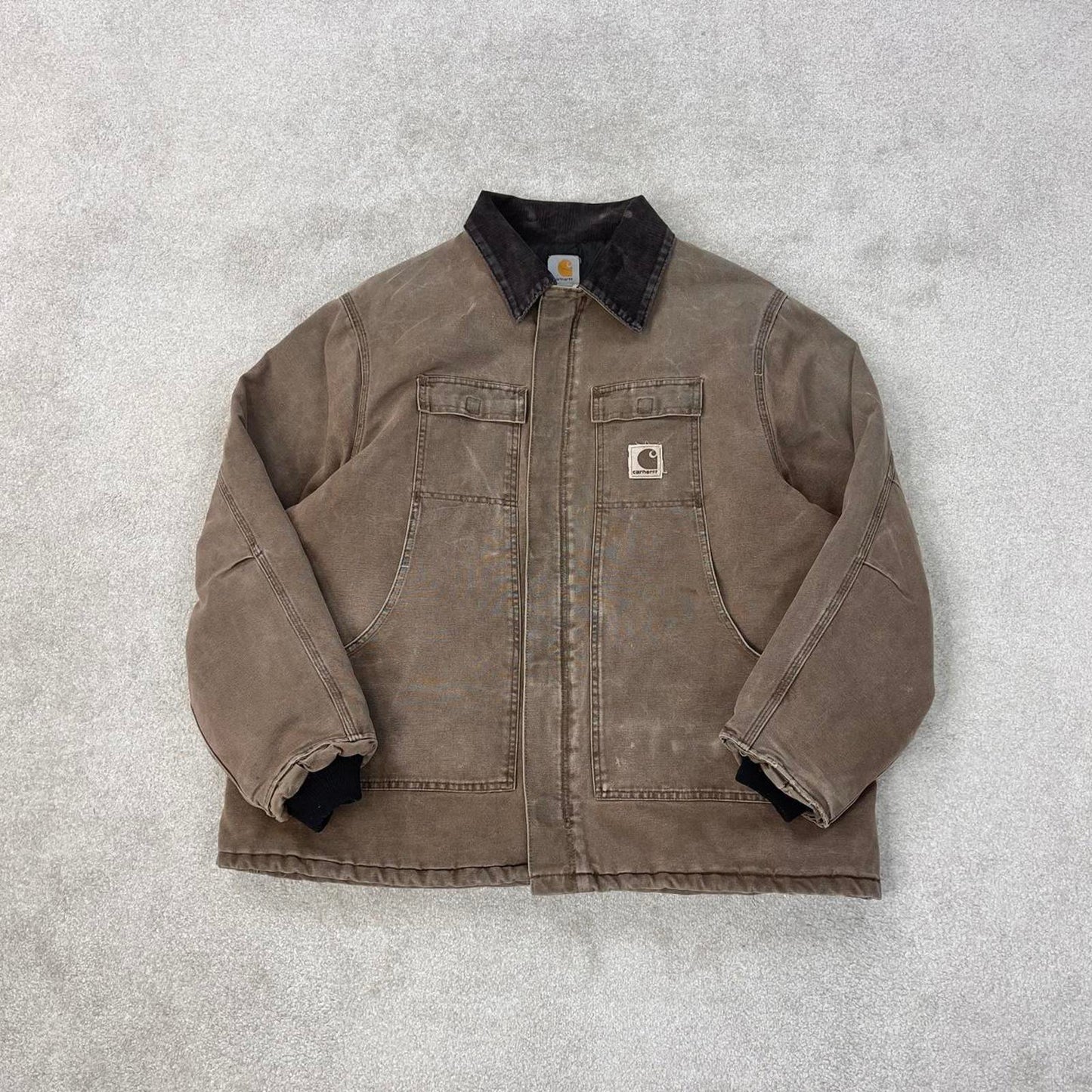Vintage brown Carhartt jacket 2XL - canvas arctic quilt lined chore coat collar sandstone