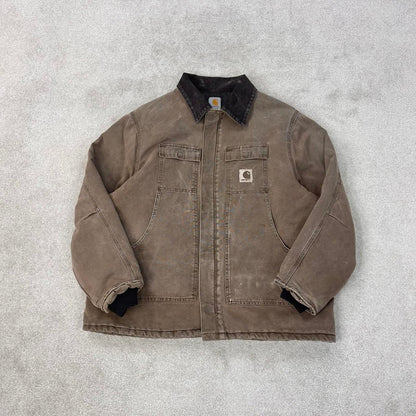 Vintage brown Carhartt jacket 2XL - canvas arctic quilt lined chore coat collar sandstone