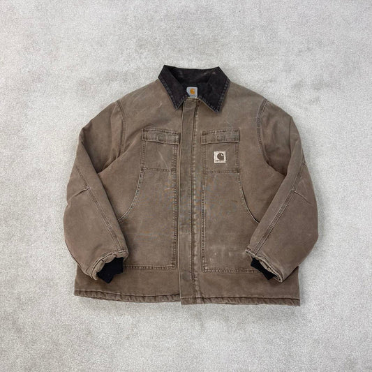Vintage brown Carhartt jacket 2XL - canvas arctic quilt lined chore coat collar sandstone