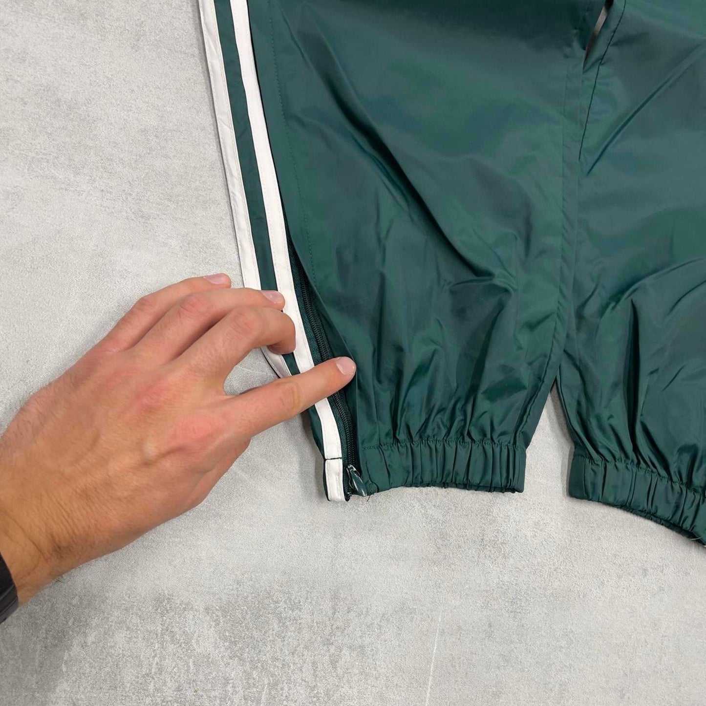 Green Adidas Team trackies M y2k style sportswear track pants embroidered logo side stripe design