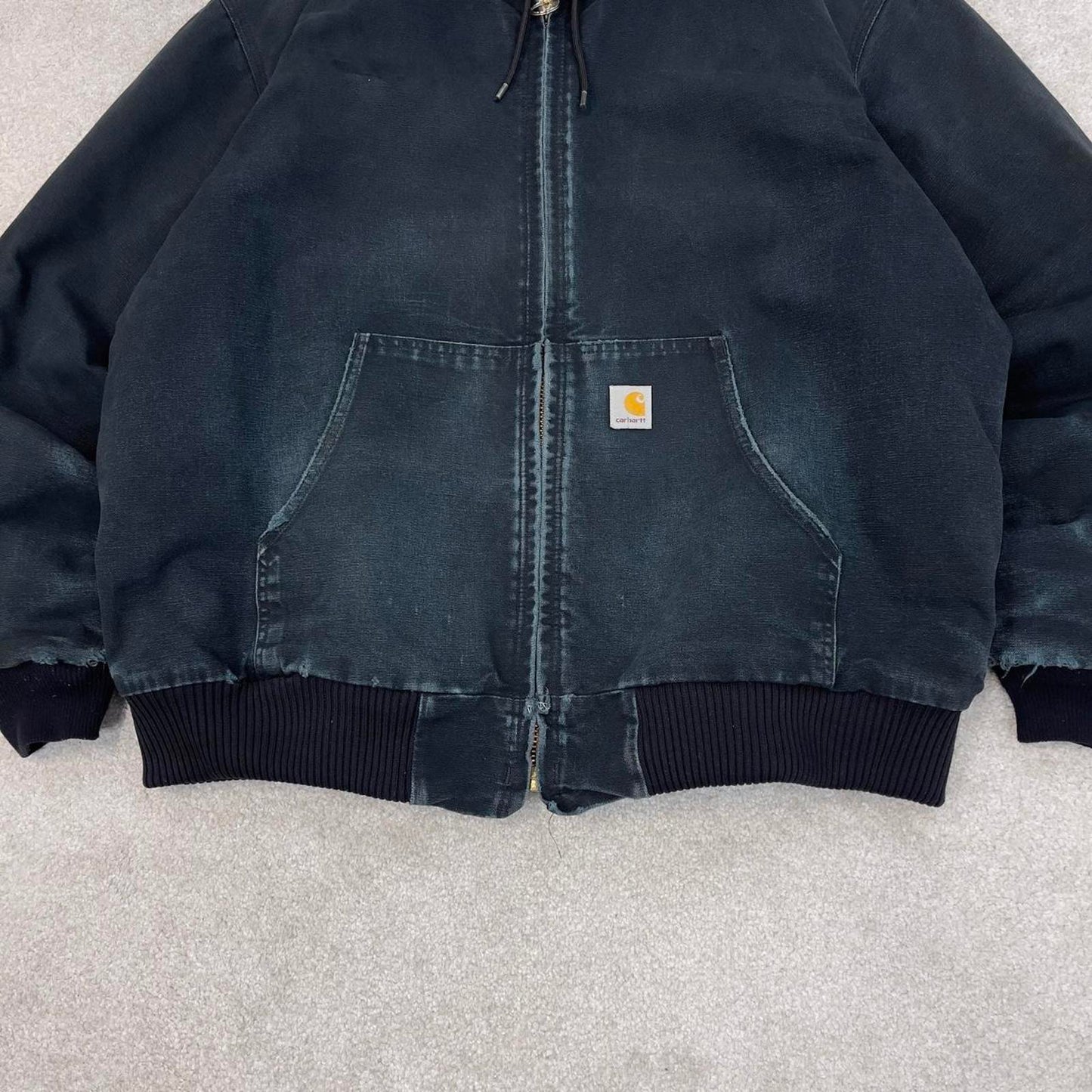 Vintage Black Carhartt hooded active jacket XL 90s style skater canvas bomber