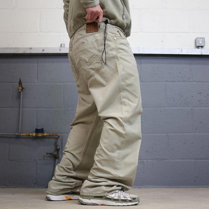 Y2K baggy embroidered MO Jeans khaki Loose fit wide leg denim skater style pants