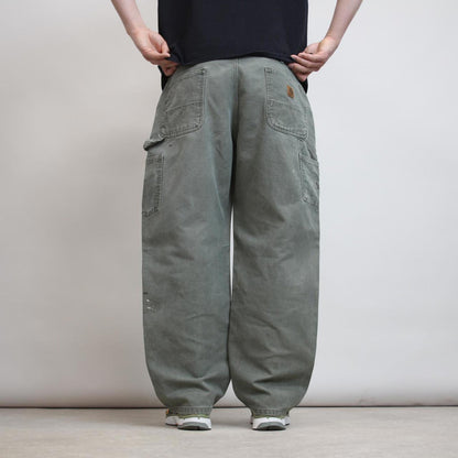 Green baggy Carhartt carpenter jeans W38 L30 wide leg canvas 90s style skater cargos