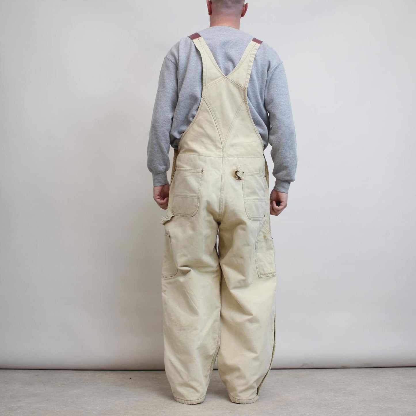 Carhartt overalls W38 L28 mens quilt lined canvas dungarees beige utility worker