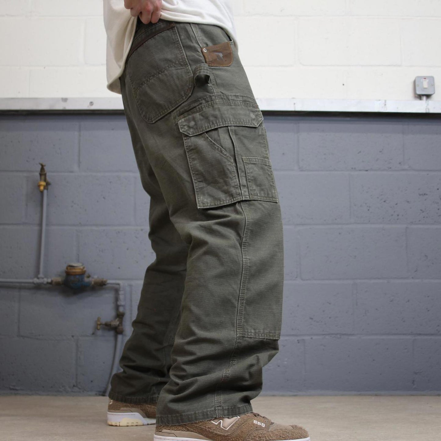 Green Wrangler double knee carpenter jeans W36L30 loose canvas 90s skater style cargos