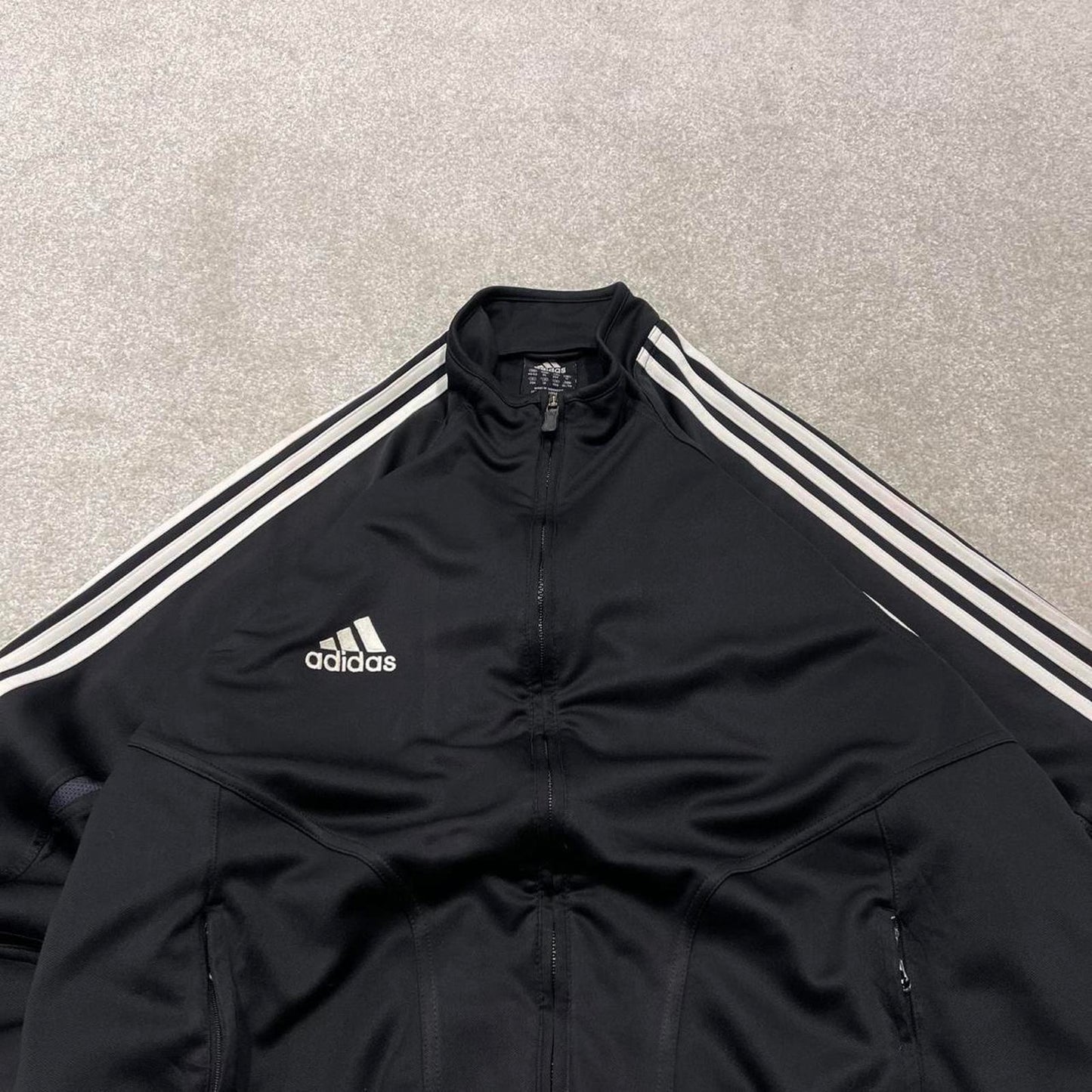 Vintage Adidas track jacket XXL men's y2k 00s style black funky sports tracksuit