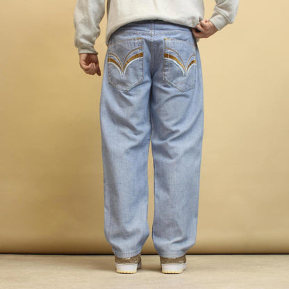 Black & Blue W36 L28 blue 90s style skater jeans embroidered designs