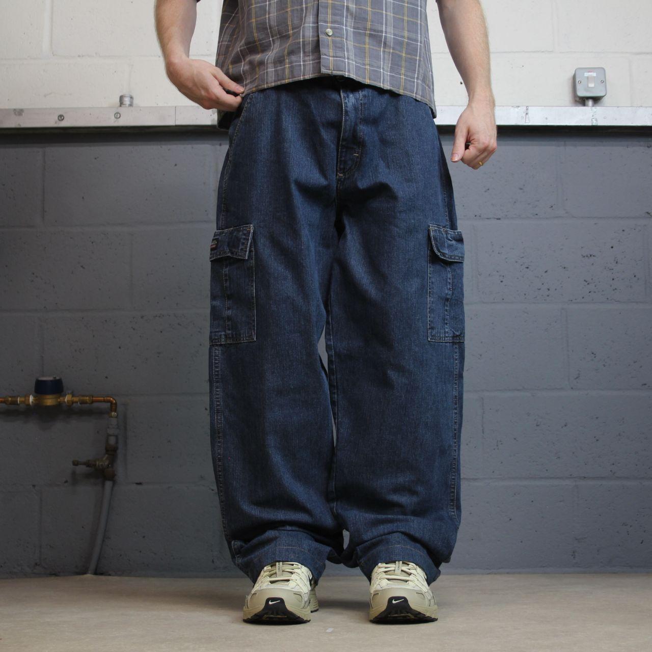 Wrangler baggy cargo pants y2k blue W36L32 Loose fit 100% cotton denim skater work pants utility