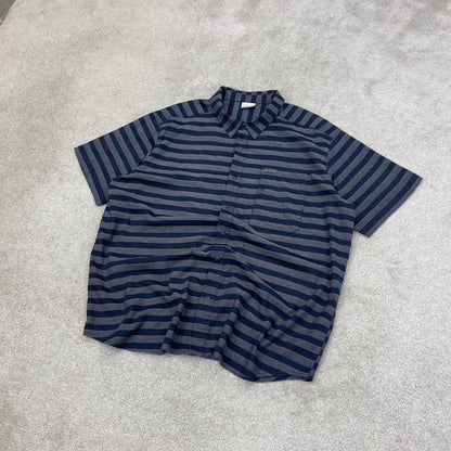 Blue striped Columbia technical shirt XXL men's short sleeve button up autumn y2k style