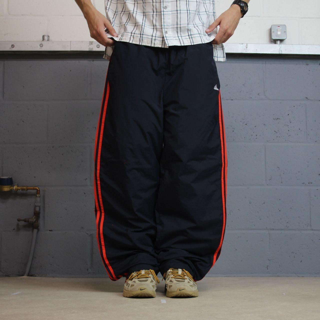 Baggy Y2K Adidas tracksuit bottoms navy XL Embroidered side stripe track pants