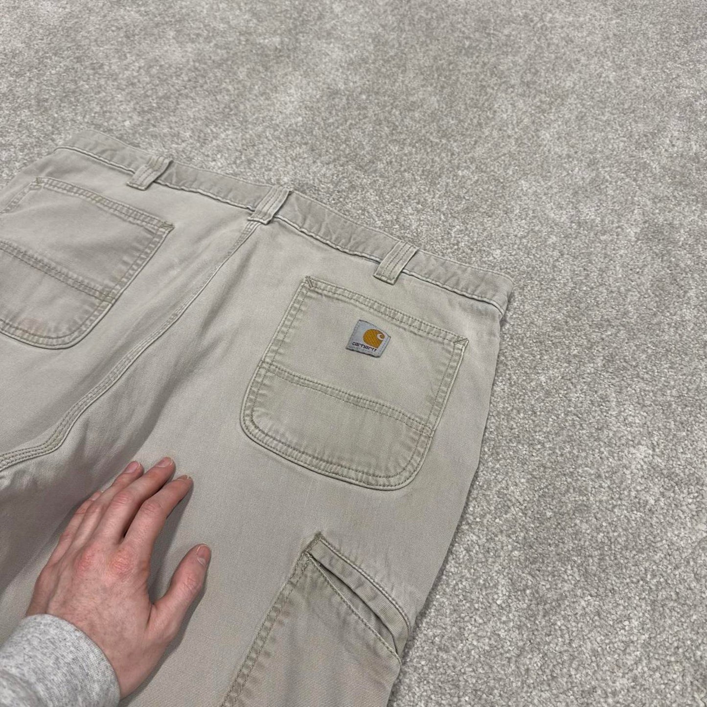 Y2K Carhartt carpenter jeans beige Relaxed fit canvasy skate style workwear cargo pants