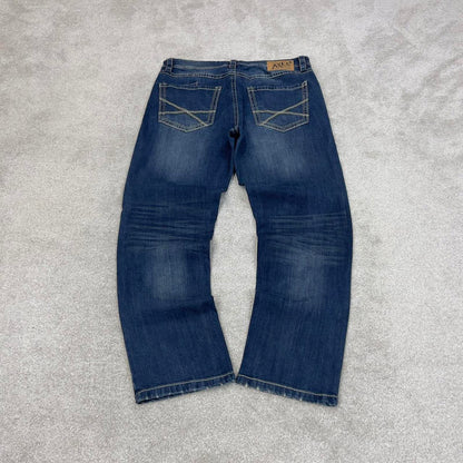 Blue TK Axel jeans W36L32 loose athletic y2k 00s style jeans embroidered stitch detail