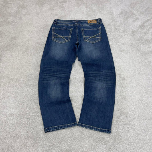 Blue TK Axel jeans W36L32 loose athletic y2k 00s style jeans embroidered stitch detail