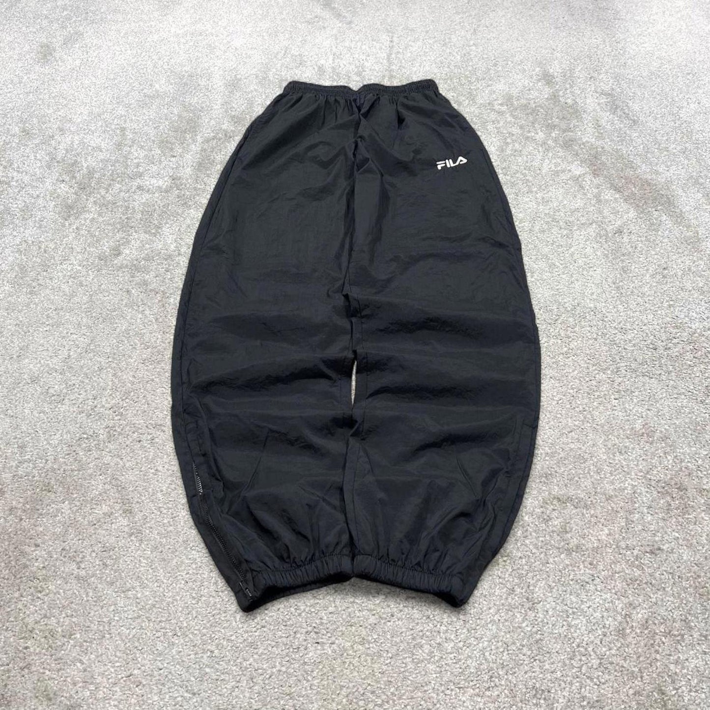 Vintage y2k FILA tracksuit bottoms black Loose floaty leg embroidered track pants ankle zips