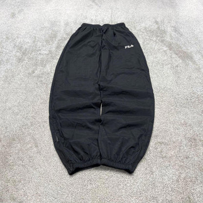 Vintage y2k FILA tracksuit bottoms black Loose floaty leg embroidered track pants ankle zips