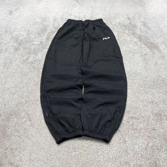 Vintage y2k FILA tracksuit bottoms black Loose floaty leg embroidered track pants ankle zips