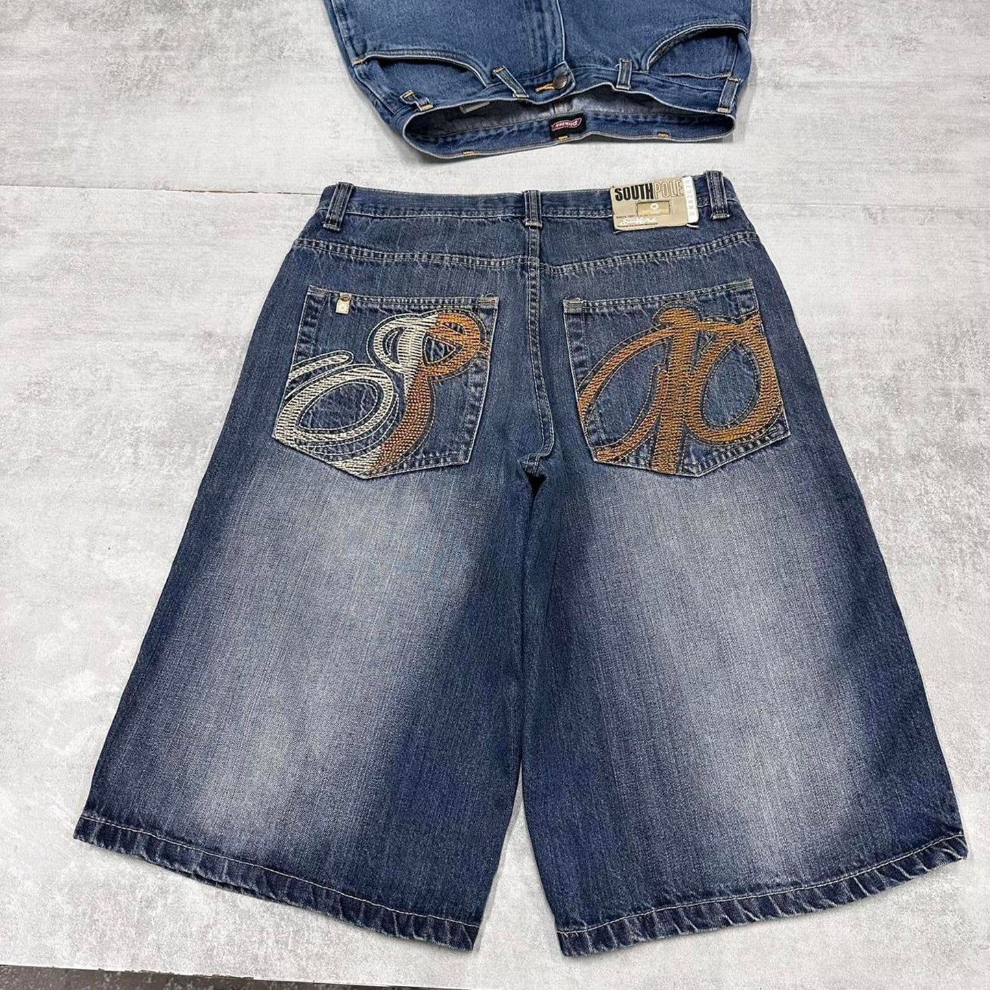 Baggy Southpole skate shorts W34 blue Loose long wide leg embroidered skate jorts