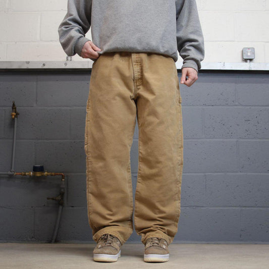 Vintage Y2K Dickies carpenter jeans tan brown Loose canvas flannel lined skater style workwear