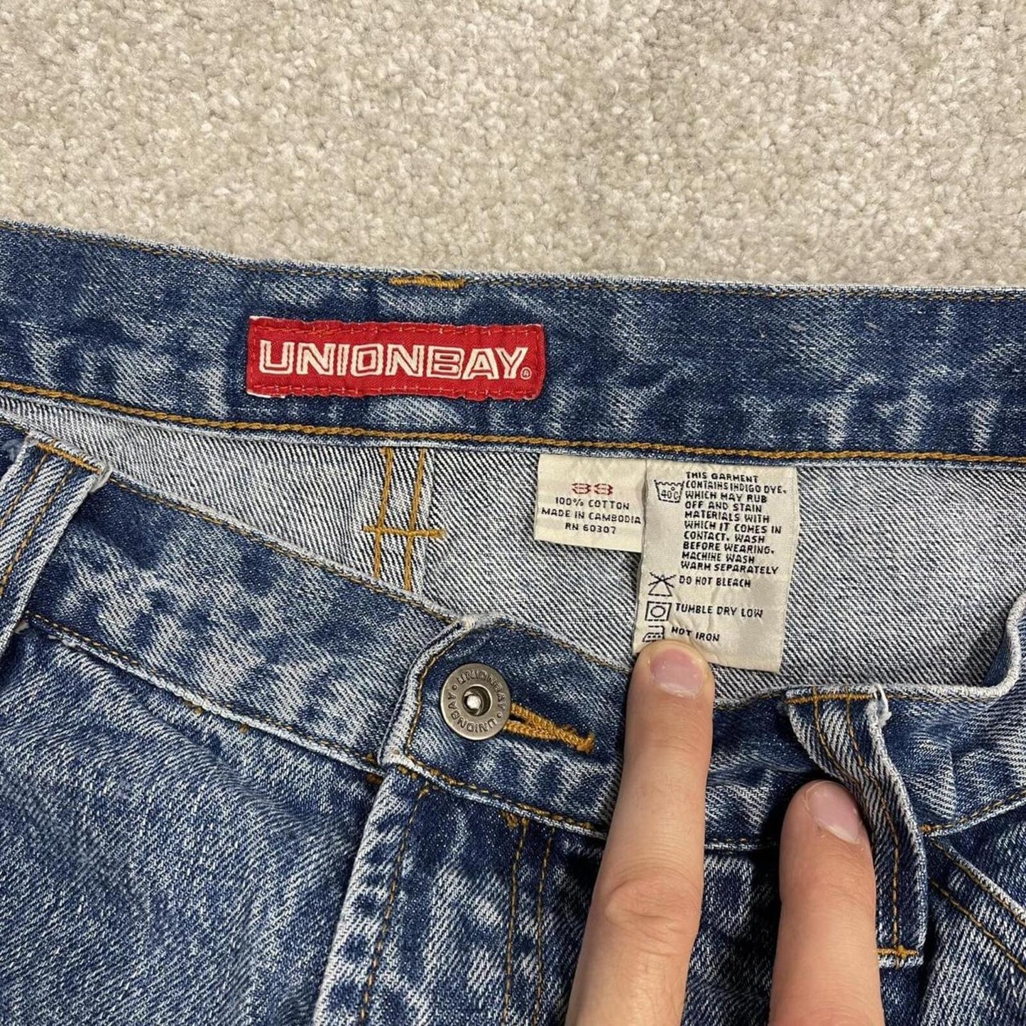 Baggy denim carpenter shorts cargo blue Union Bay skater style surf jorts