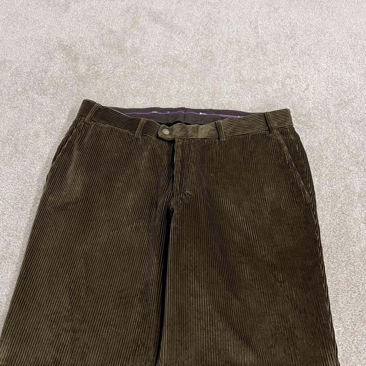 Hiltl corduroy pants loose khaki green Thick wide wale chunky jumbo cord trousers