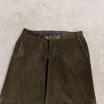 Hiltl corduroy pants loose khaki green Thick wide wale chunky jumbo cord trousers