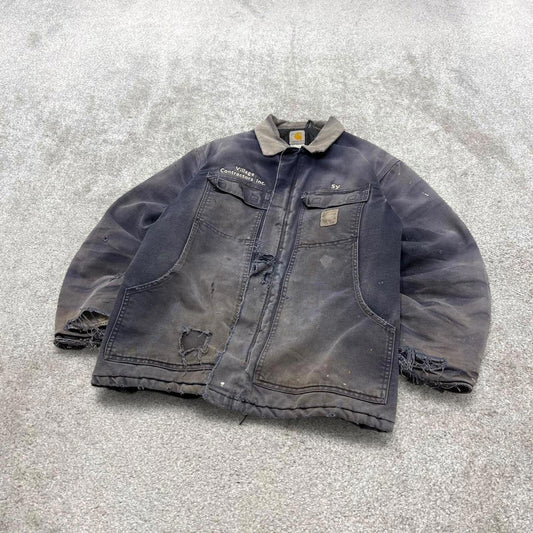 Carhartt chore work jacket navy winter 90s style L loose quilt lined canvas workwear overcoat canvas