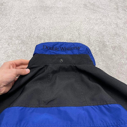 Y2K Columbia technical windbreaker jacket navy Adjustable walking tech coat with black panels