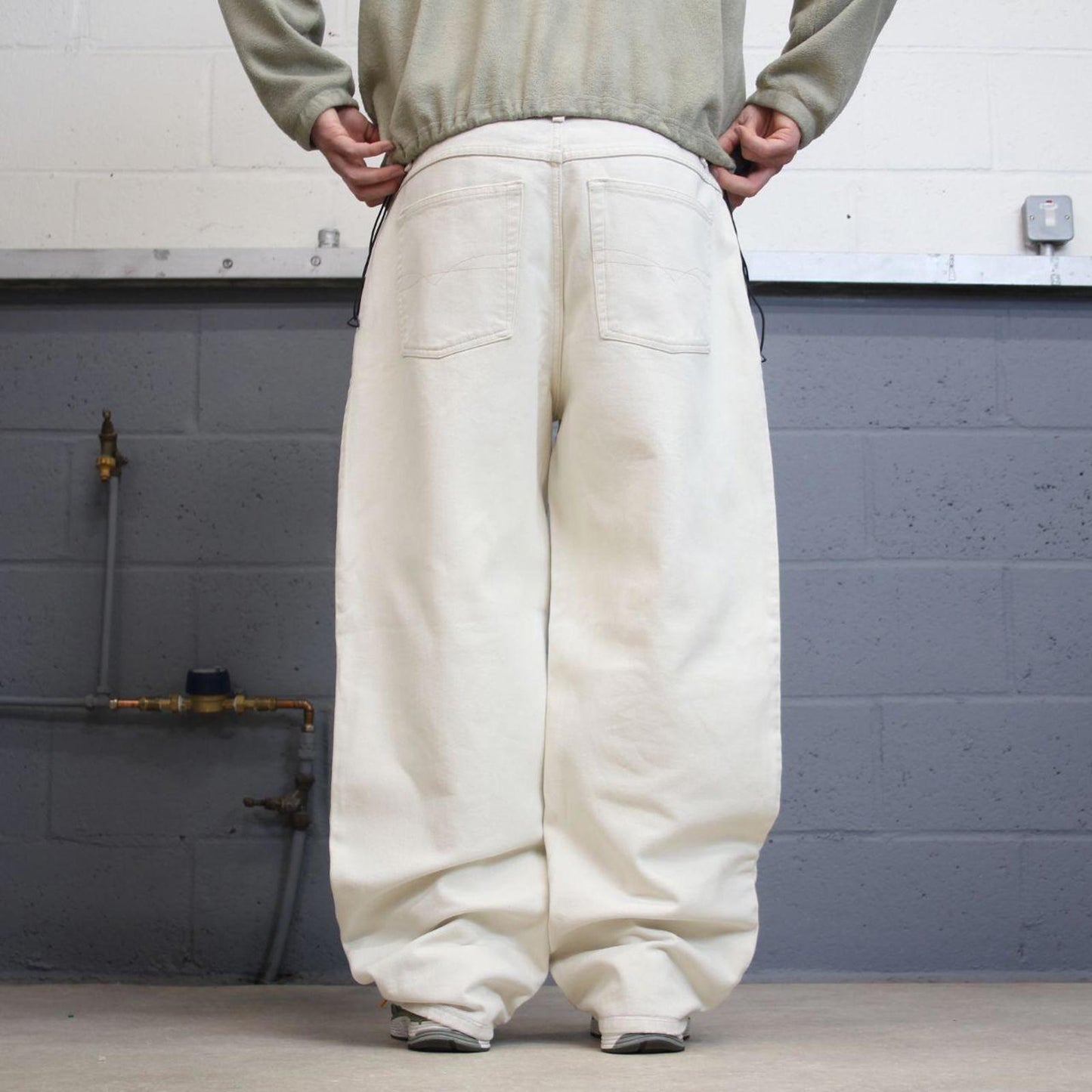 Vintage Y2K baggy jeans wide leg white Loose baggy fit Anchor Blue denim skater style pants