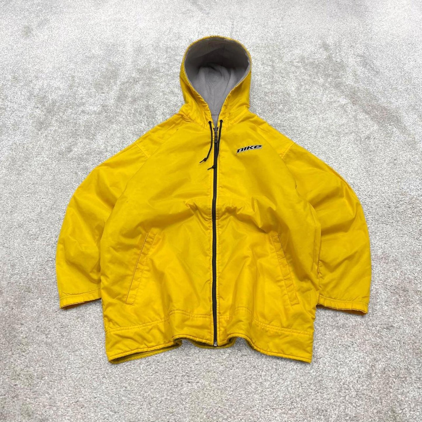 00s Nike technical windbreaker jacket reversible L men's y2k style yellow grey full zip hooded coat