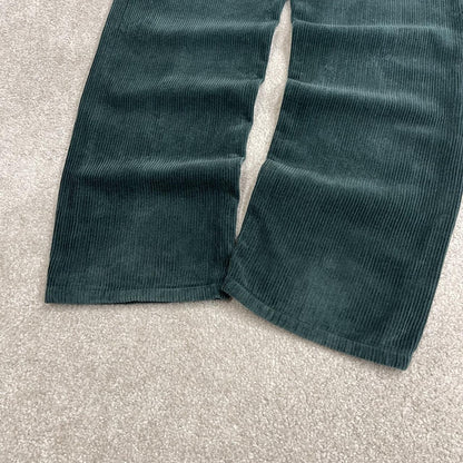 Route One pleated corduroy pants green W29L32 Wide wale chunky jumbo cord trousers, belt loops