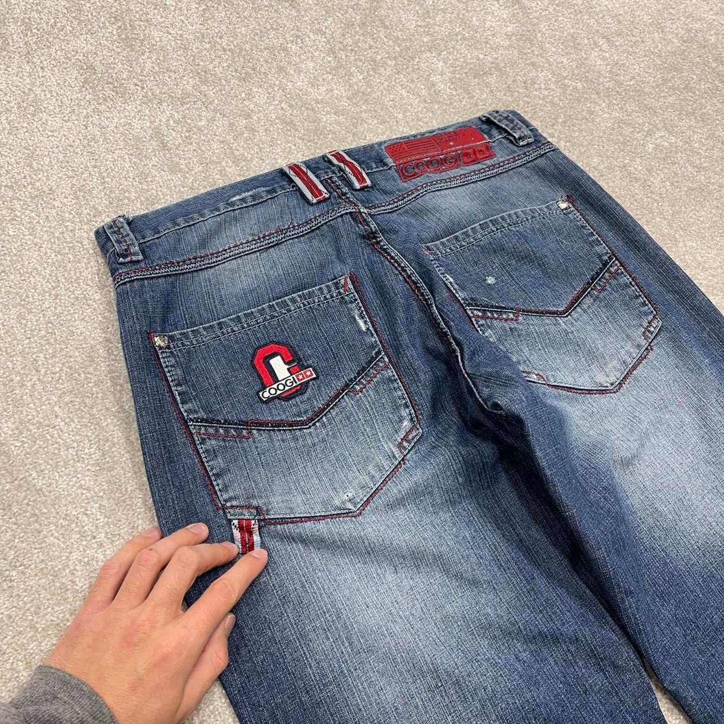 Vintage y2k embroidered COOGI jeans W34L34 loose blue denim embroidered skate style hip hop pants