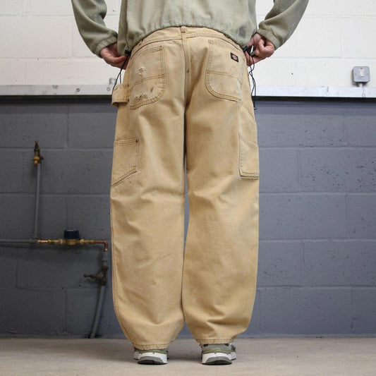 90s baggy Dickies carpenter jeans W38L30 00s skate style tan brown canvas worker cargos
